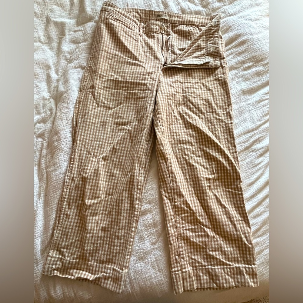 SOLD / Madewell Slim Emmett Wide Leg Crop Orange Gingham Check Pant Size 32